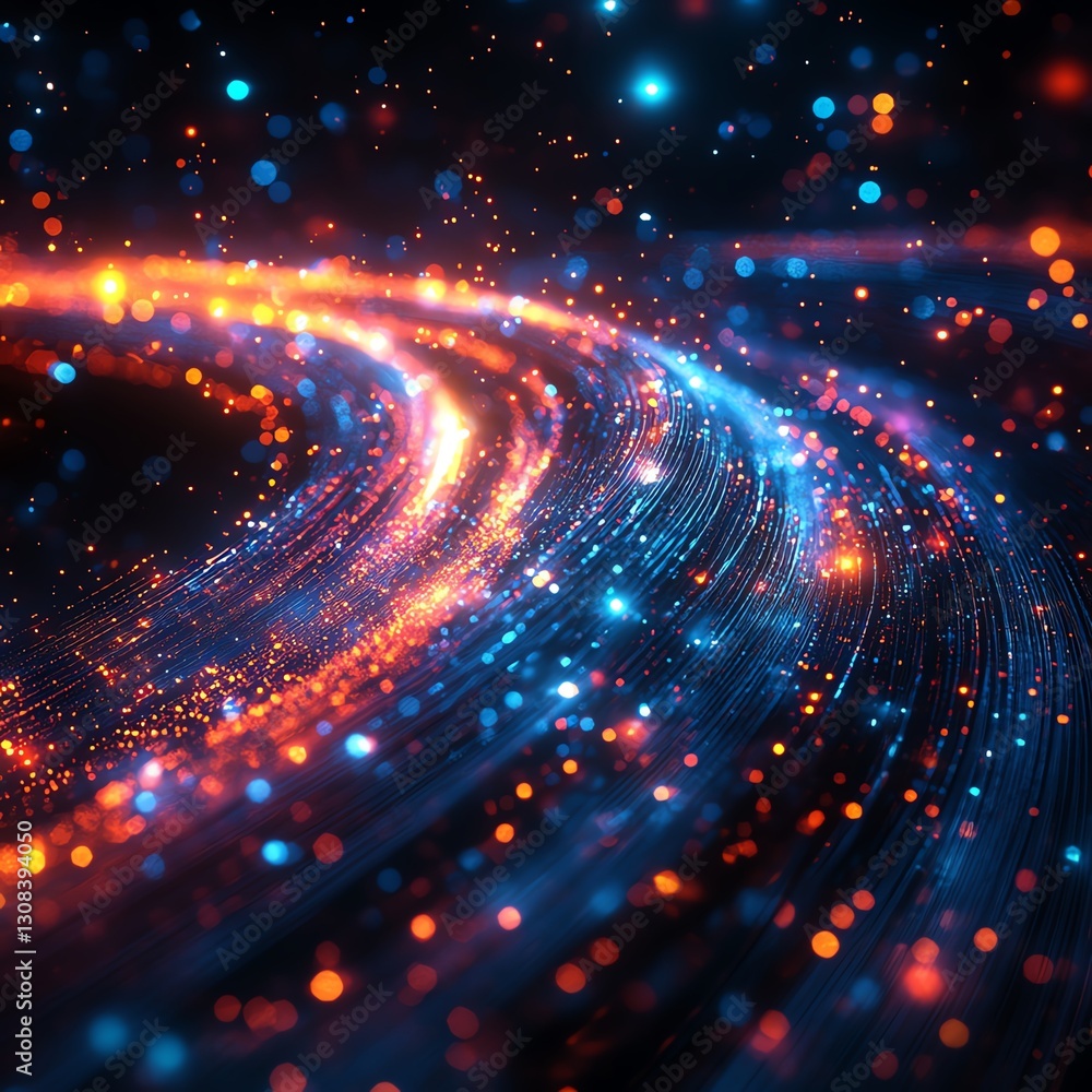 Aufkleber glowing optical fiber cables with sharp, colorful light emissions, creating a mesmerizing, abstract 