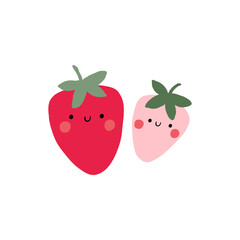 Cute Strawberry pattern, Print with berry. Natural sweet food. Summer fruit background for fabric, textile, wrapping paper, wallpaper. Flat vector illustration