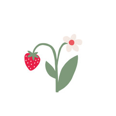 Cute Strawberry pattern, Print with berry. Natural sweet food. Summer fruit background for fabric, textile, wrapping paper, wallpaper. Flat vector illustration