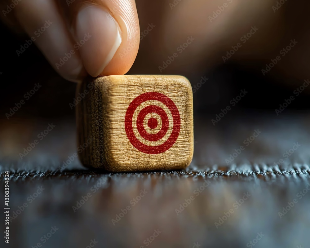 Aufkleber teamwork and strategic planning concept, person aiming at wooden block with red dartboard icon to re
