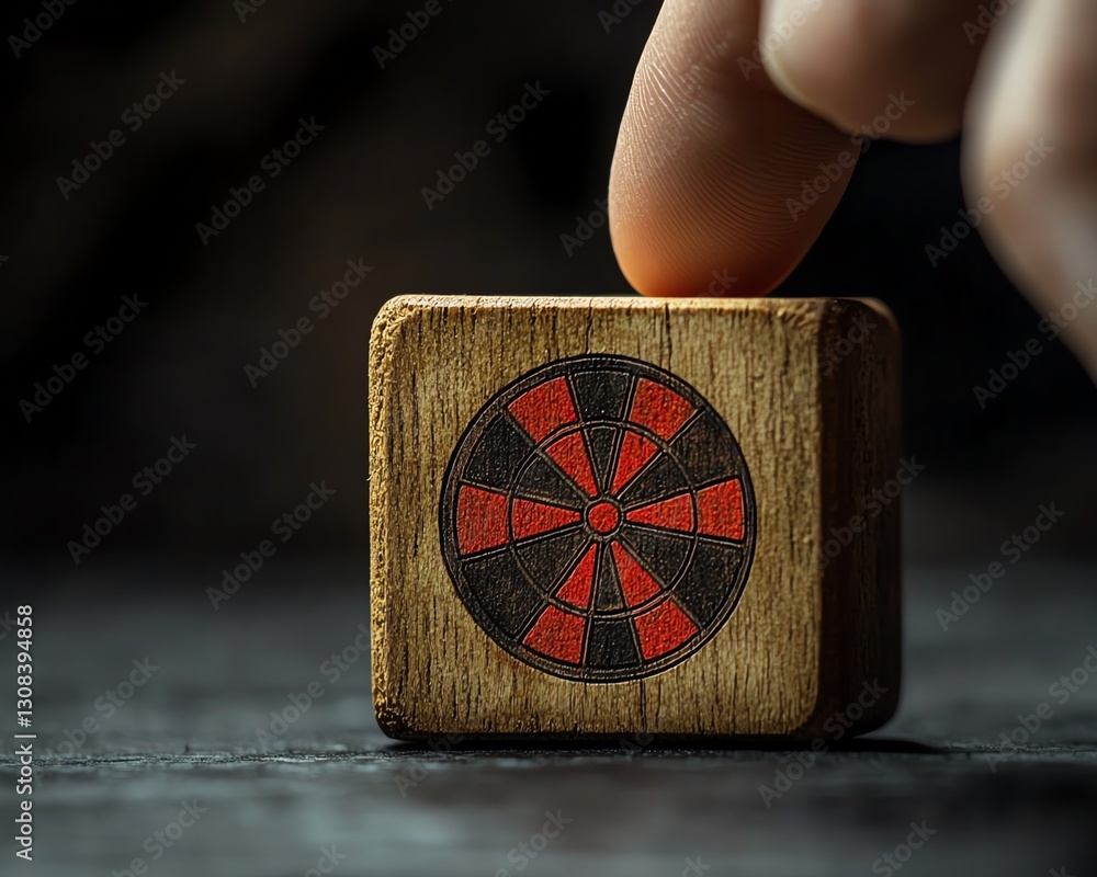 Aufkleber teamwork and strategic planning concept, person aiming at wooden block with red dartboard icon to re