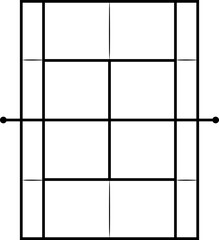 Simple black line tennis court diagram top view