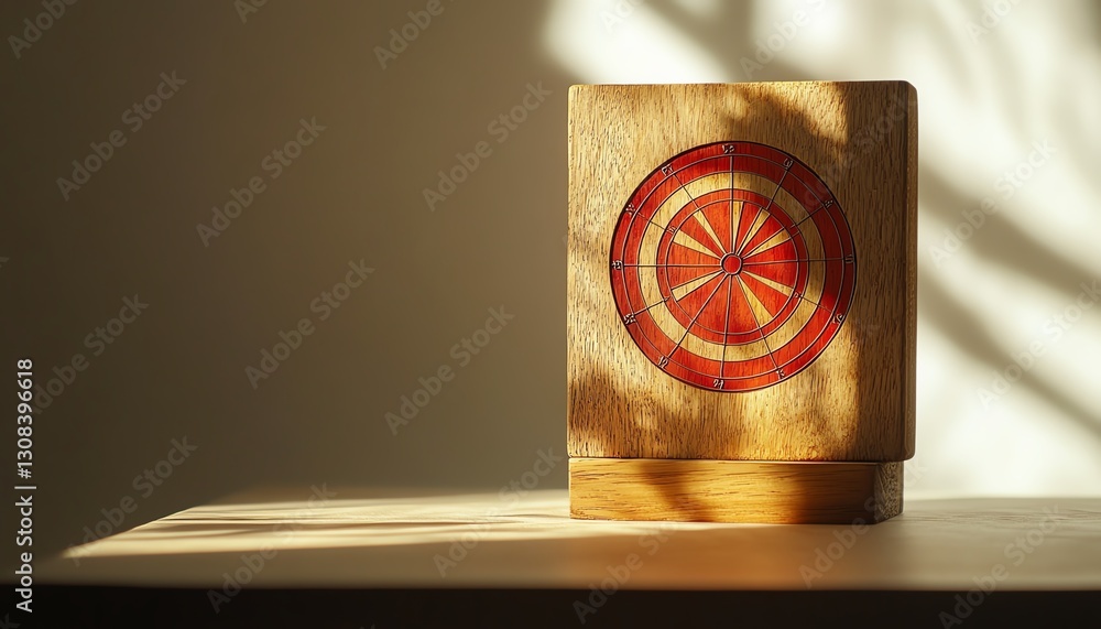 Poster concept of business growth, individual highlighting wooden block with a red dartboard icon to symbol