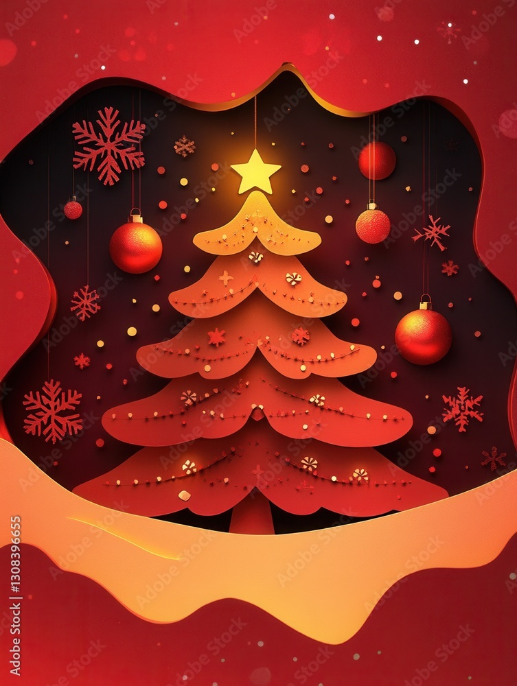 Aufkleber christmas paper cutout with glowing tree and festive decorations creating a warm holiday atmosphere 