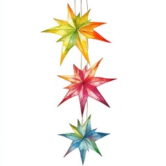 Obraz premium Three Colorful Paper Stars Hanging Decoration