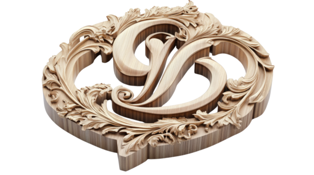 A wooden sign with the letter V carved into it