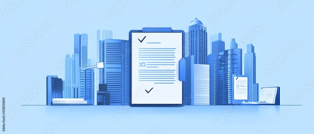Poster Document with a checkmark, emphasizing quality control, auditing, and compliance in document review, quality assurance, and business process management