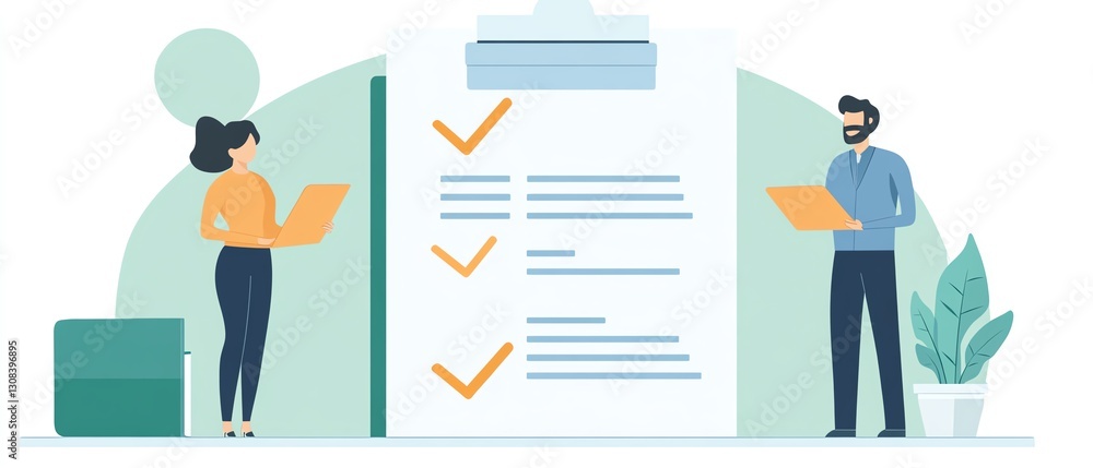 Fototapete document with a checkmark, emphasizing quality control, auditing, and compliance in document review,