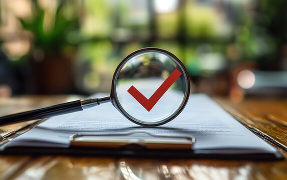 Document with a checkmark symbolizing quality control, auditing, and compliance, highlighting the document review process and quality assurance