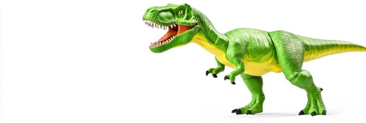 Green Tyrannosaurus Rex Toy Dinosaur - A vibrant green plastic Tyrannosaurus Rex toy dinosaur, isolated on a white background. Perfect for educational or playful settings