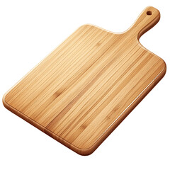Wooden cutting board with handle, isolated on black background.