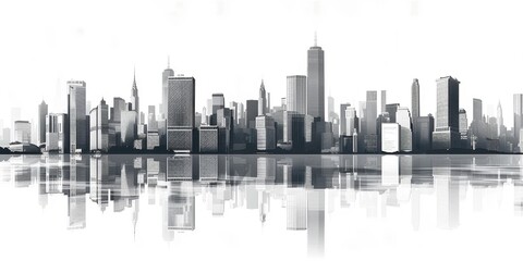 Fototapeta premium Majestic City Skyline Reflection - A Striking Urban Panorama