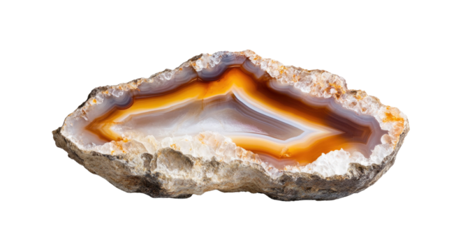 A large rock with a white center and orange edges