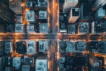 Top view of a city urban design in grid, Landscape view of city planning with plenty of residence, Aerial view of civilization town with building.