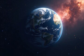 Obraz premium Majestic Earth seen from afar, swirling atmospheric details, dark space surrounds, galaxy, stunning