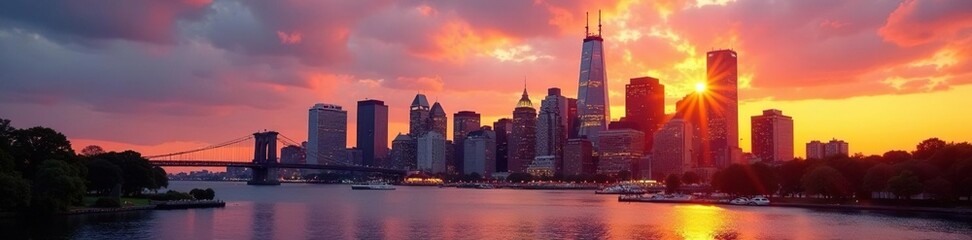 Fototapeta premium Golden hour light bathes Boston's skyscrapers , evening, Charles River