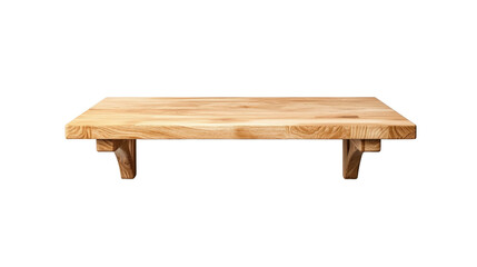 A wooden shelf with a white background