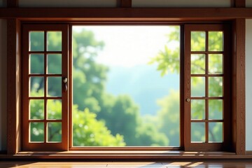 Intricate wooden window frame, Japanese style , design, architecture
