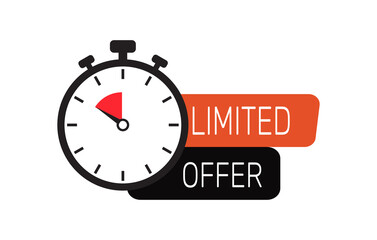 Limited offer icon in flat style. Promo label with alarm clock vector illustration on isolated background. Last minute