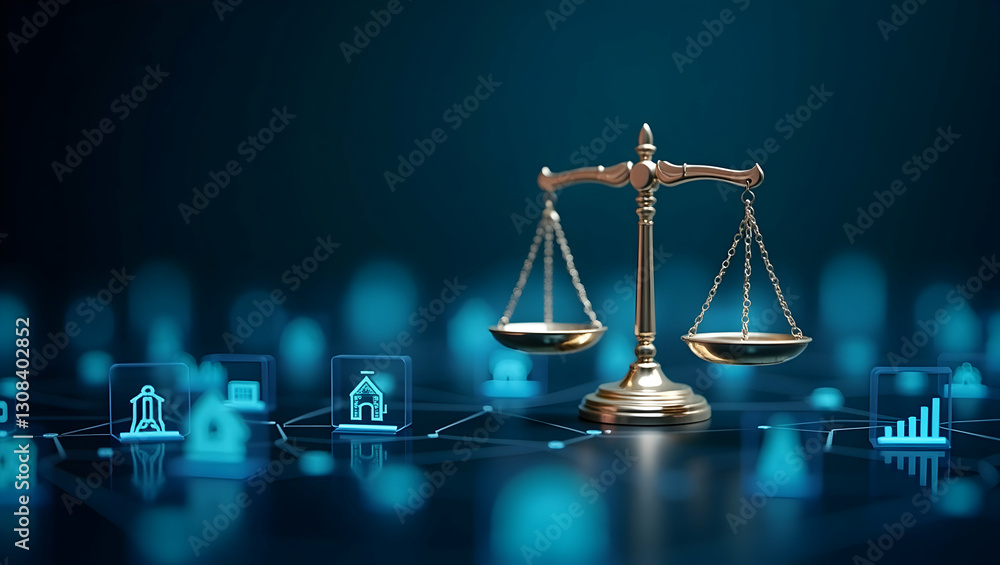 Aufkleber holographic ai ethics icons: justice scales representing ethical ai usage in modern workplaces - sto
