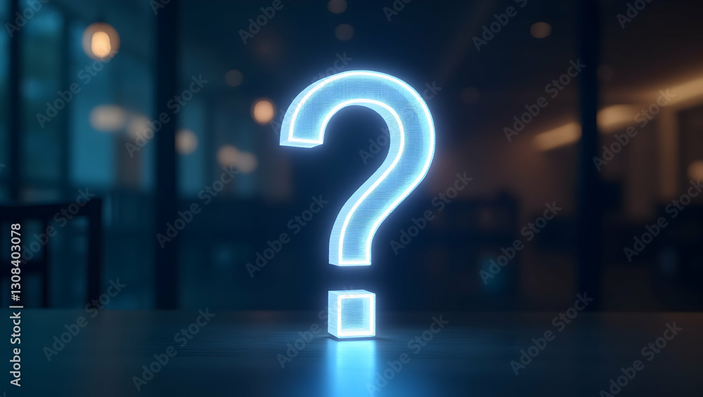 Poster exploring holographic question marks in modern customer support