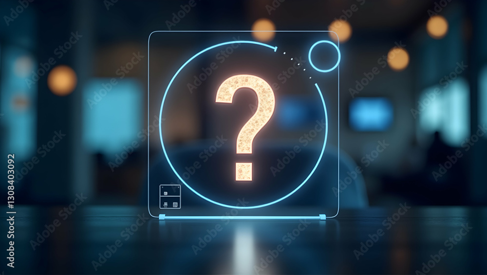 Fototapete question and inquiry represented by a holographic question mark symbolizing curiosity questions and 
