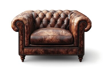 Brown leather Chesterfield armchair.