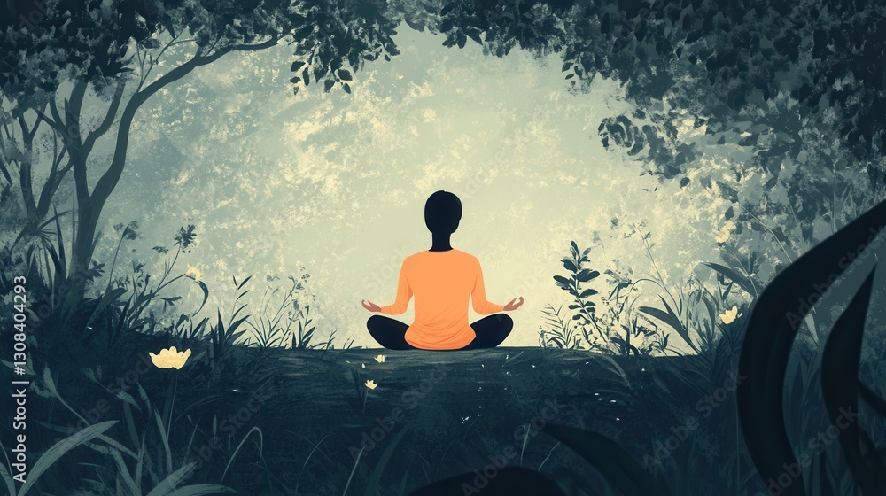 Poster meditation in nature promotes mindfulness and tranquility in a serene environment during the early m