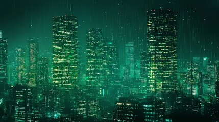 Futuristic Emerald City Skyline at Night