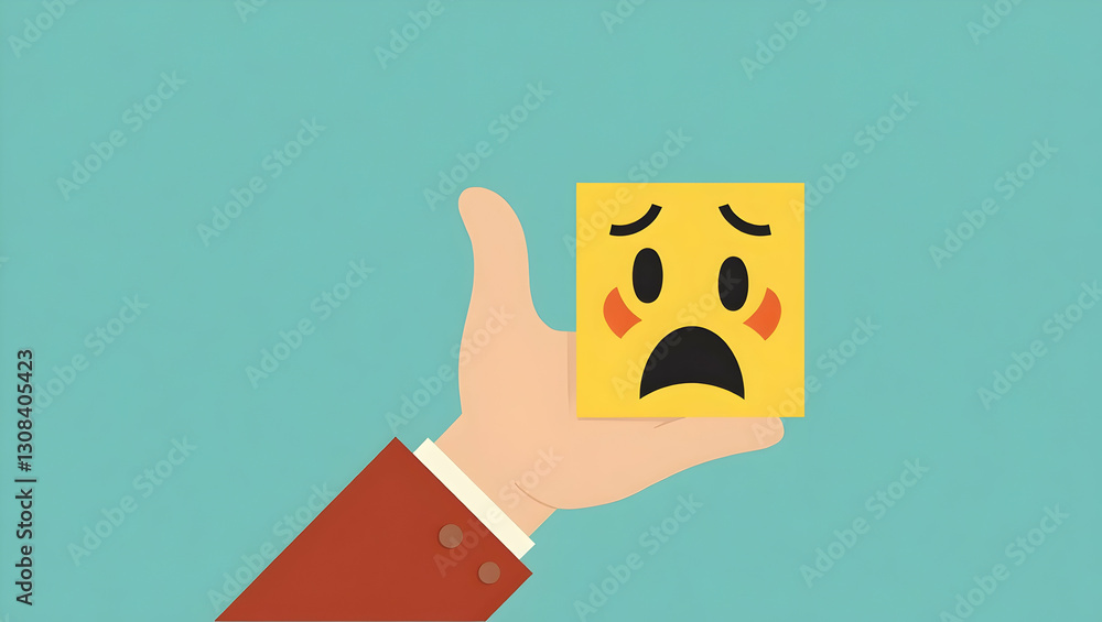 Aufkleber customer sentiment visualized: a hand holding a cube with happy and sad emoticons to represent custo