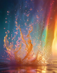 Naklejka premium Water Droplet Splashing on a Rainbow Background