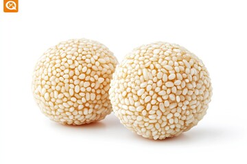 Sesame-coated rice balls isolated on white background 