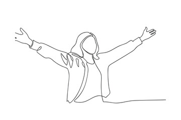Single line drawing, woman, arms outstretched, joy, freedom, happiness, liberation, peace, minimalist