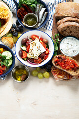 Mediterranean theme food table scene.