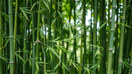 Obraz premium Verdant Bamboo Tranquility: An Immersive Showcase of Nature's Lush, Architectural Beauty in a Serene Forest Setting