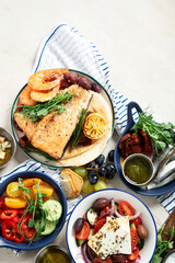Mediterranean theme food table scene.