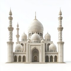 Fototapeta premium White Mosque Architectural Design with Domes and Minarets