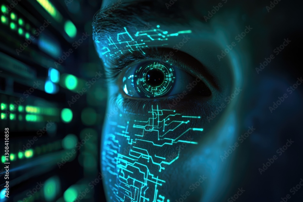 Aufkleber a close-up of a human eye with circuit patterns overlayed, symbolizing technological integration wit