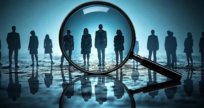 Magnifying Glass Focusing on Business People in a Crowd