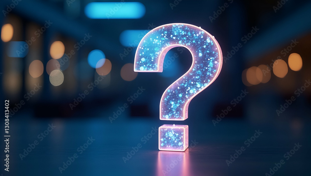 Poster exploring holographic question marks in modern customer support