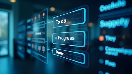 Futuristic Digital Board: To-Do Lists with In Progress & Done Columns