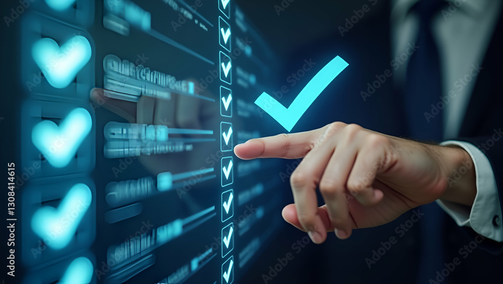 Poster seamless workflow approvals: hand selecting floating checkmarks