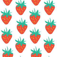 Seamless Pattern with Vibrant Graphic Strawberries on White Background