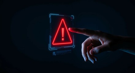 Cybersecurity Warning Alert with Red Triangle Icon in Digital Space