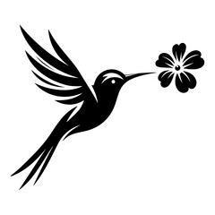 Obraz premium Simple Hummingbird with Flower Vector Icon – Modern Logo & Illustration