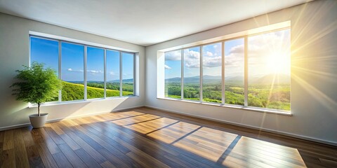 Fototapeta premium Aerial View Room White Walls Window Sunlight Interior Design Photography