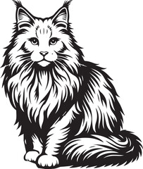 Maine coon cat vector in black and white