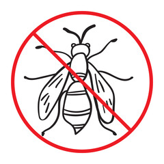 Outline sign - Stop Wasp. Prohibition icon. Vector illustration.