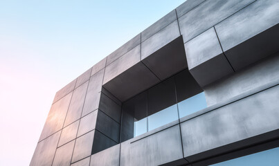 Modern architectural design highlights geometric shapes and clean lines in urban setting