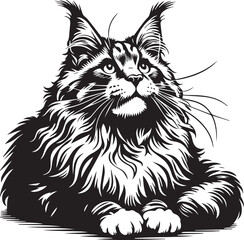 Maine coon cat vector in black and white